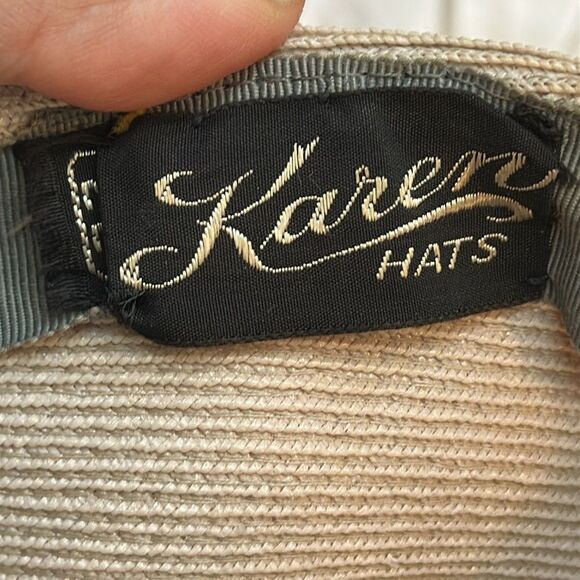 Vintage 60s Karen Hats Beige Women's Cap with Taupe Velvet Ribbon Detailing - Picture 7 of 8
